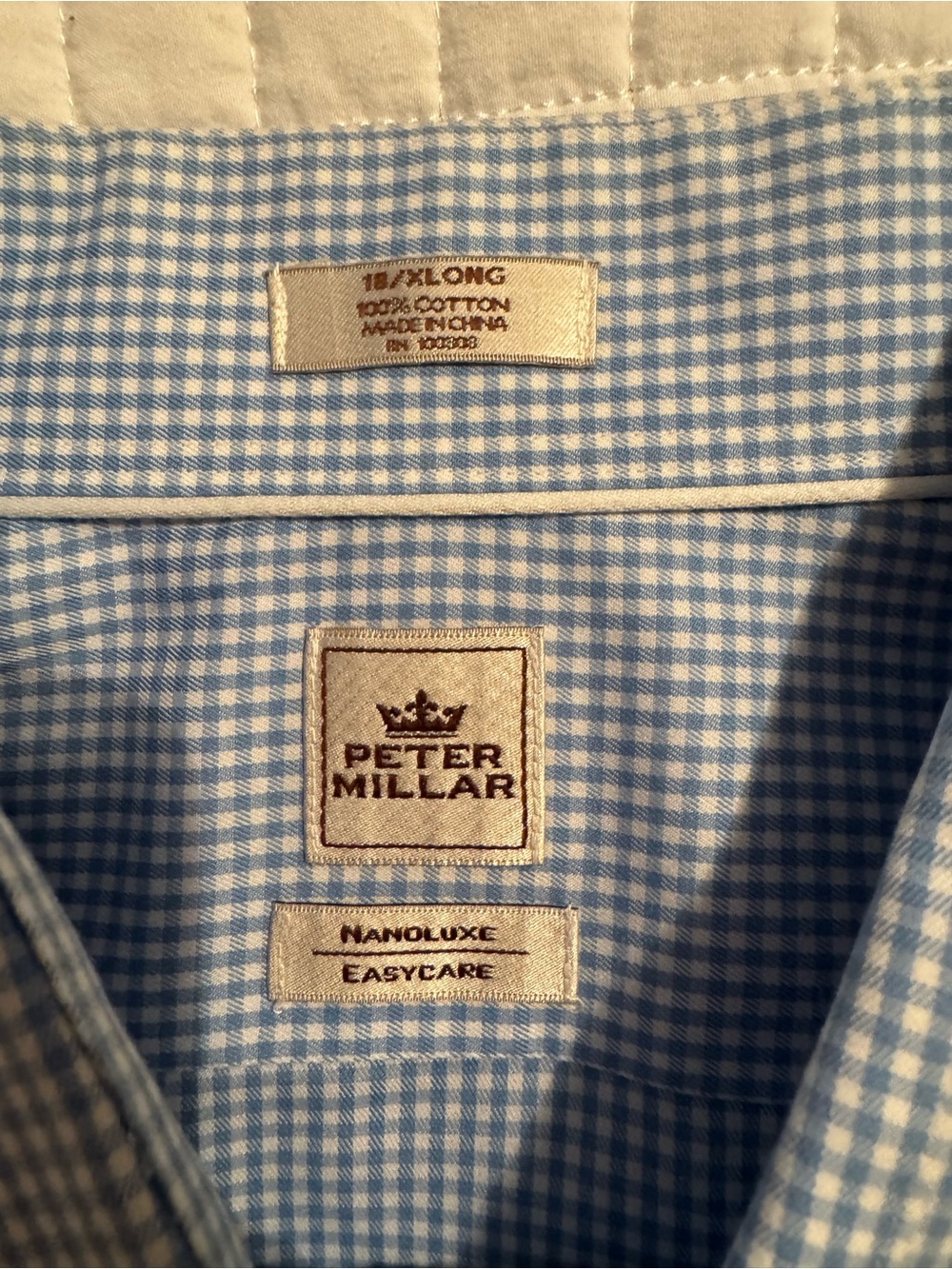 Peter Millar Light Blue Gingham Button-Down Dress Shirt 18/XLONG